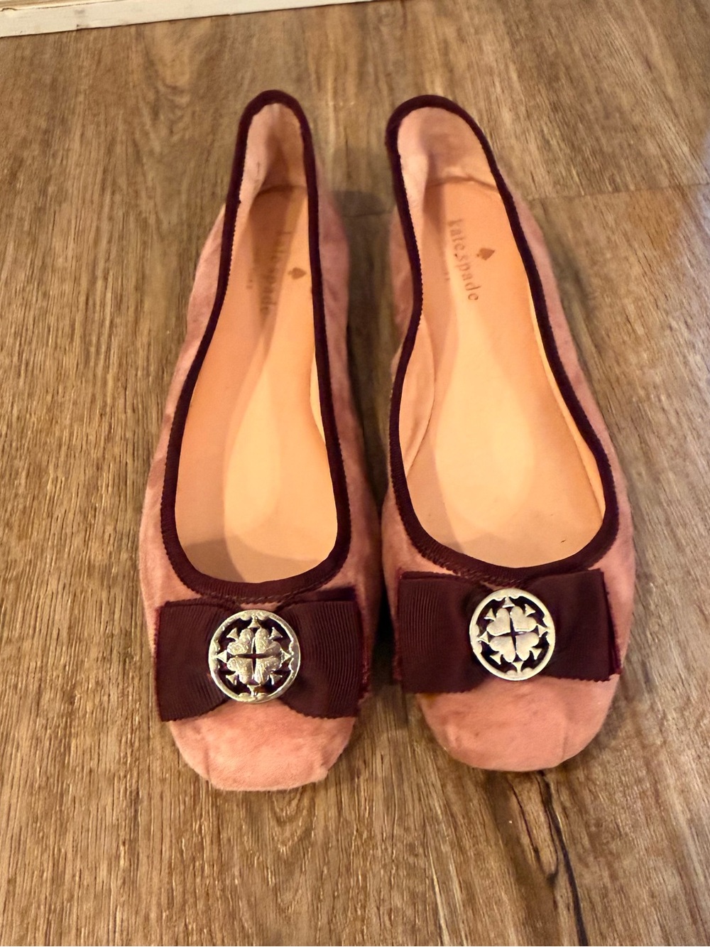 Kate Spade Shoes Womens Sz 8.5M Fontana Pink Mauve Suede Ballet Flats Bow Preppy